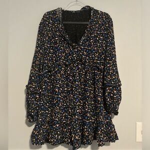 Zara  Ruffle Floral Long Sleeve V-Neck
Mini Dress Women's Size L